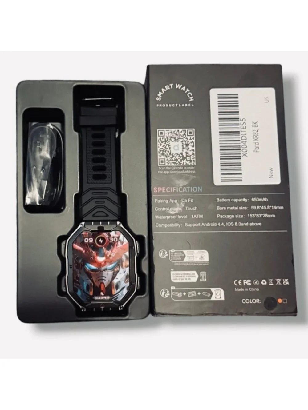 Black Waterproof Sports Fitness Tracker Smartwatch with Full Touch Display
